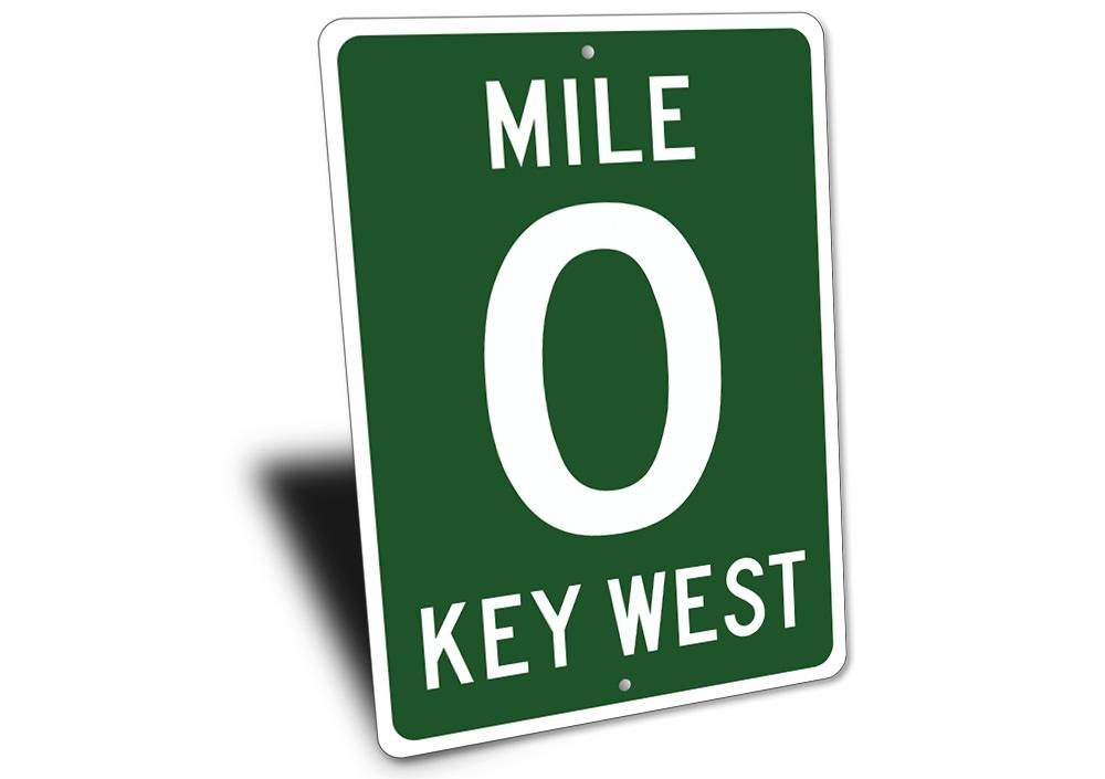 Mile 0 Sign made of high-quality aluminum, featuring customizable text and pre-drilled holes for easy mounting.