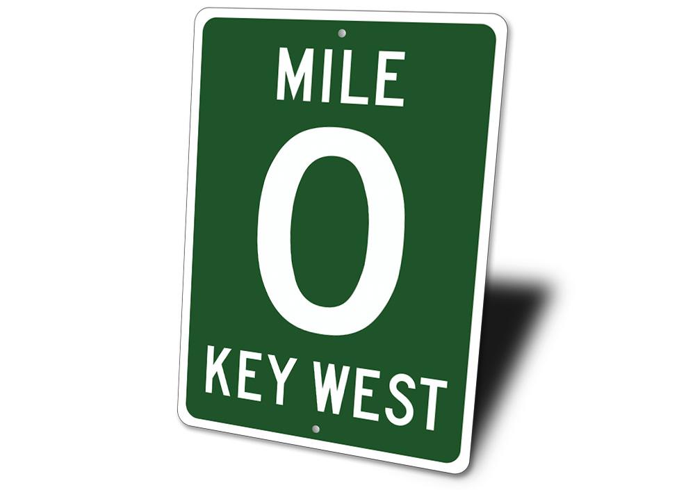 Mile 0 Sign made of high-quality aluminum, featuring customizable text and pre-drilled holes for easy mounting.