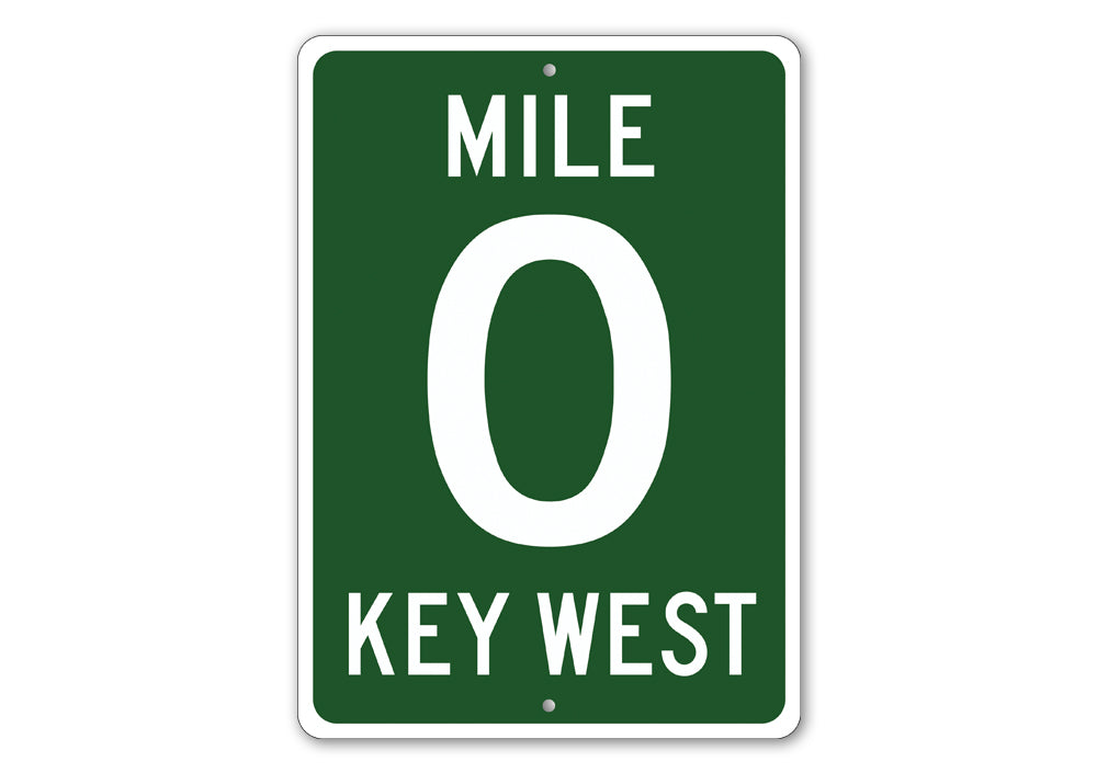 Mile 0 Sign made of high-quality aluminum, featuring customizable text and pre-drilled holes for easy mounting.