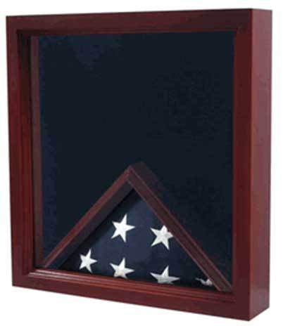 A beautifully crafted wooden military flag and medals display case, featuring a black felt interior and space for a folded flag and medals.