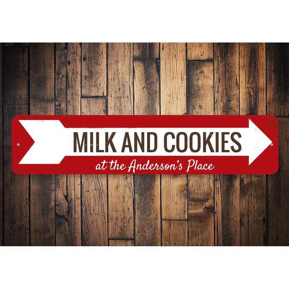 Milk & Cookies Arrow Sign featuring festive design, perfect for holiday decorations and personalized gifts.