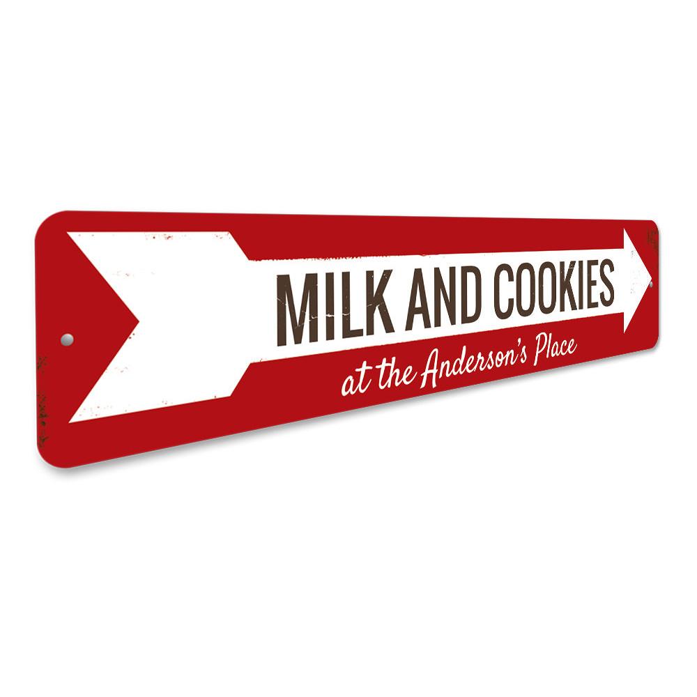 Milk & Cookies Arrow Sign featuring festive design, perfect for holiday decorations and personalized gifts.