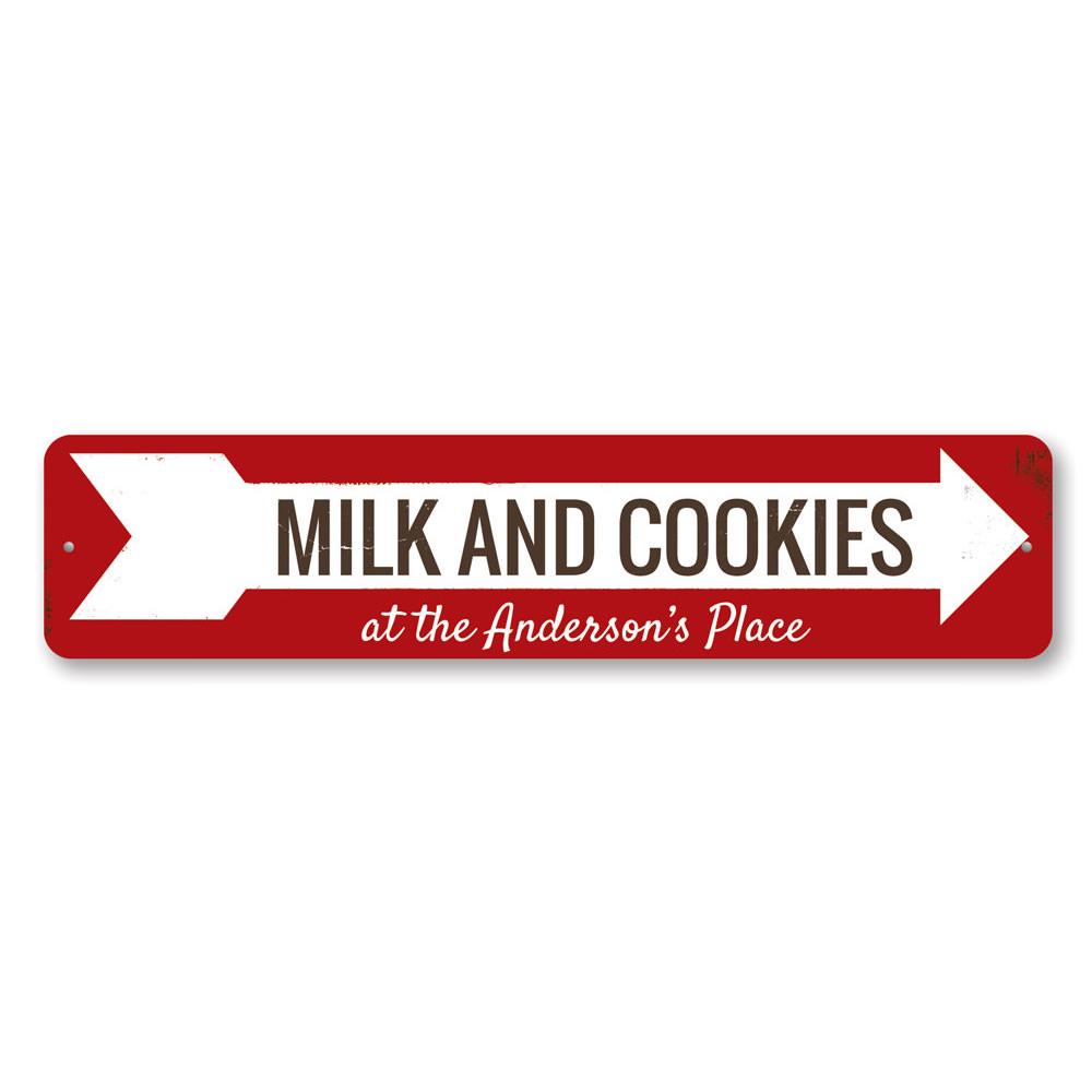 Milk & Cookies Arrow Sign featuring festive design, perfect for holiday decorations and personalized gifts.