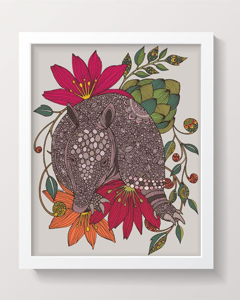 Art print of Milo the Armadillo on 8x10 photographic paper, showcasing vibrant colors and intricate details.