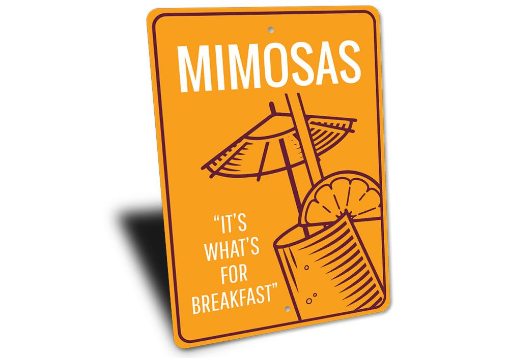 A decorative Mimosas Sign made of high-quality aluminum, featuring vibrant colors and customizable text, perfect for home decor.