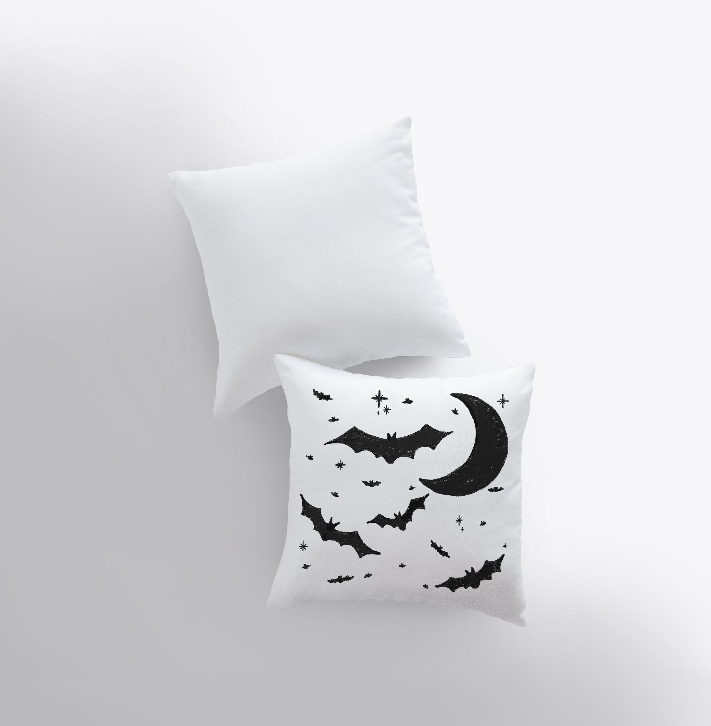 MINI Bats on White Pillow Cover featuring subtle bat design on a white background, perfect for fall décor and farmhouse style.