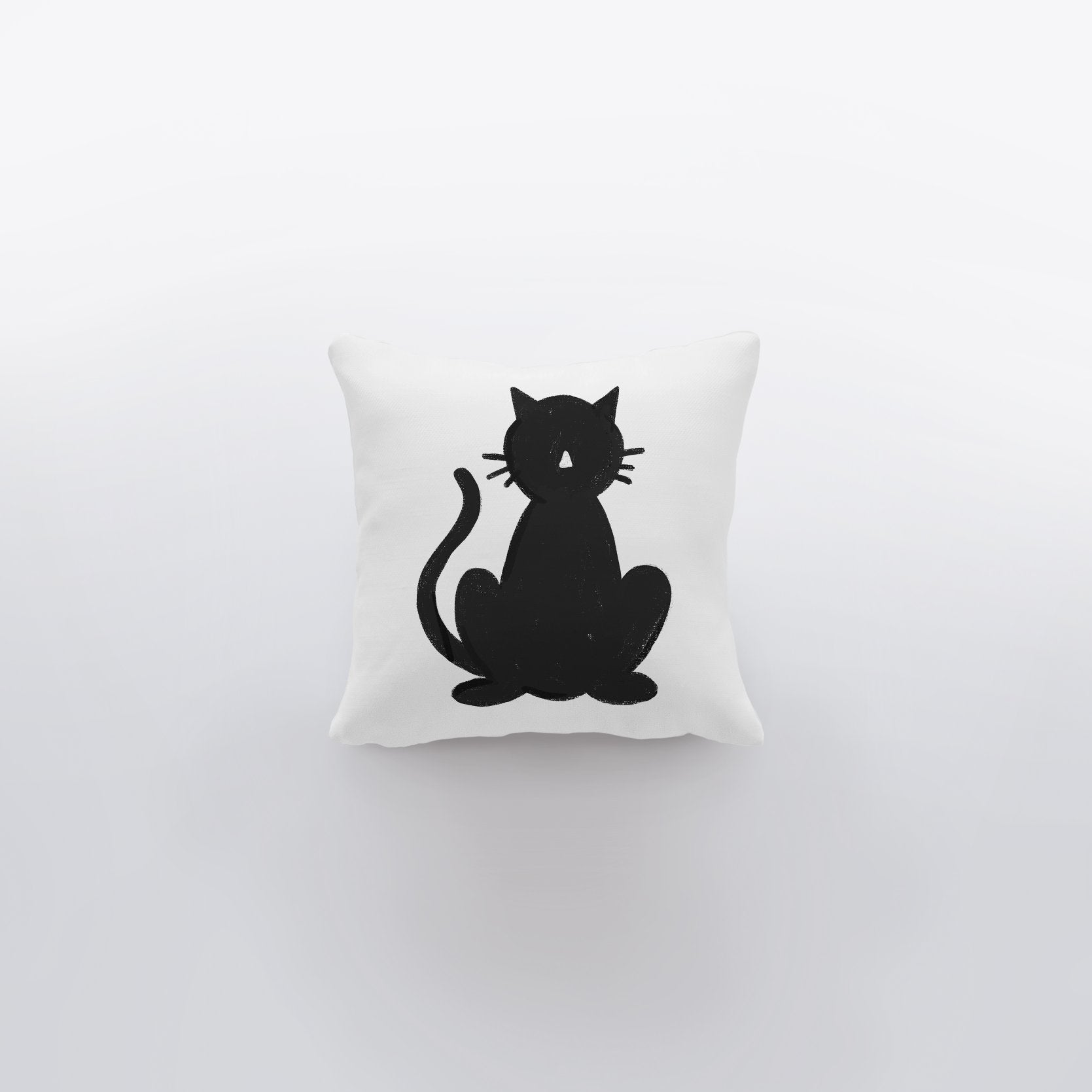 MINI Black Cat on White Pillow Cover featuring a whimsical black cat design on a white background, perfect for fall décor.