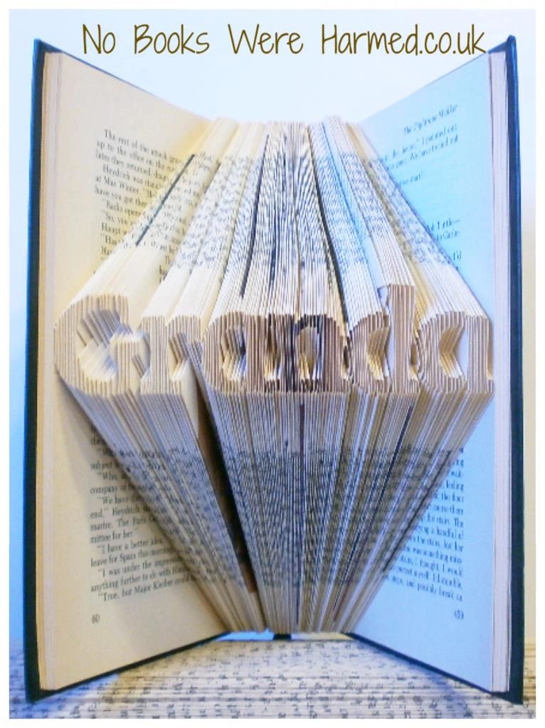 Mini 'Granda' #4 style handcrafted letters made from folded book pages, showcasing unique design and craftsmanship.