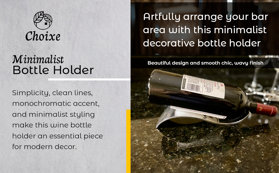 A sleek, minimalist bottle holder made of recycled aluminum with a wavy design, elegantly displaying a bottle.