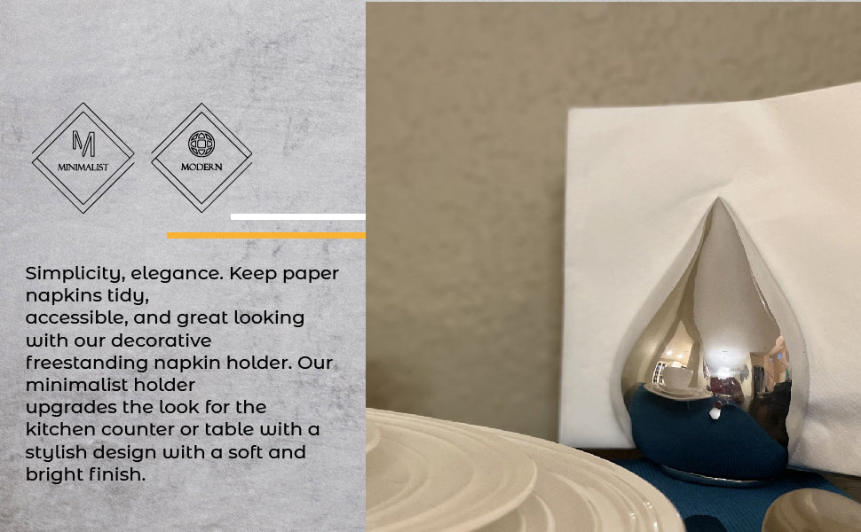 A sleek and elegant Minimalist FreeStanding Napkin Holder made from recycled aluminum, featuring a wavy elongated shape and a chic finish.