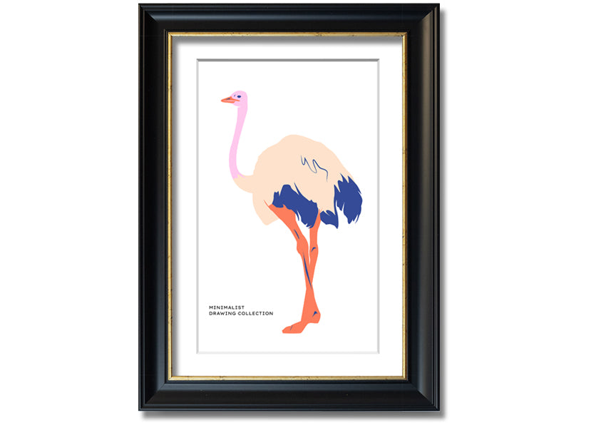 A beautifully framed Minimalist Ostridge print showcasing elegant simplicity, available in various frame colors.