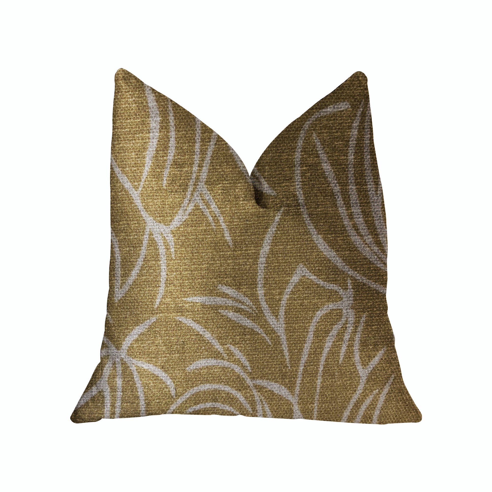 Mira Mirage Gold Luxury Throw Pillow featuring a rich gold color, double-sided design, and invisible zipper, handmade in the USA.