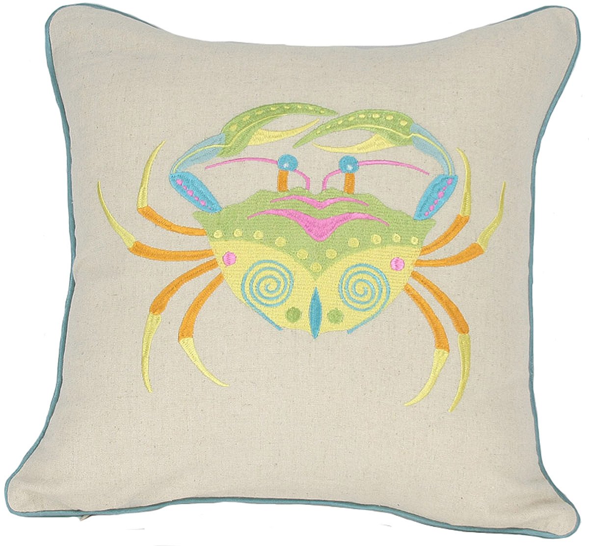 ML11303 Coastal Embroidery Pillow featuring a colorful lobster design with a luxurious piped edge, perfect for home decor.