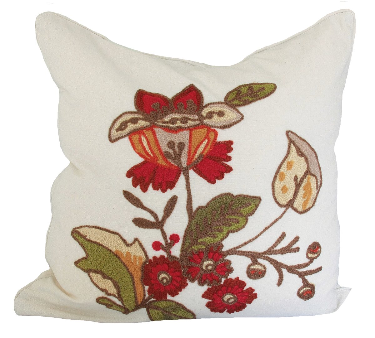 ML13916 Floral Cotton Pillow featuring vibrant floral crewel embroidery on a soft cotton fabric, perfect for home decor.