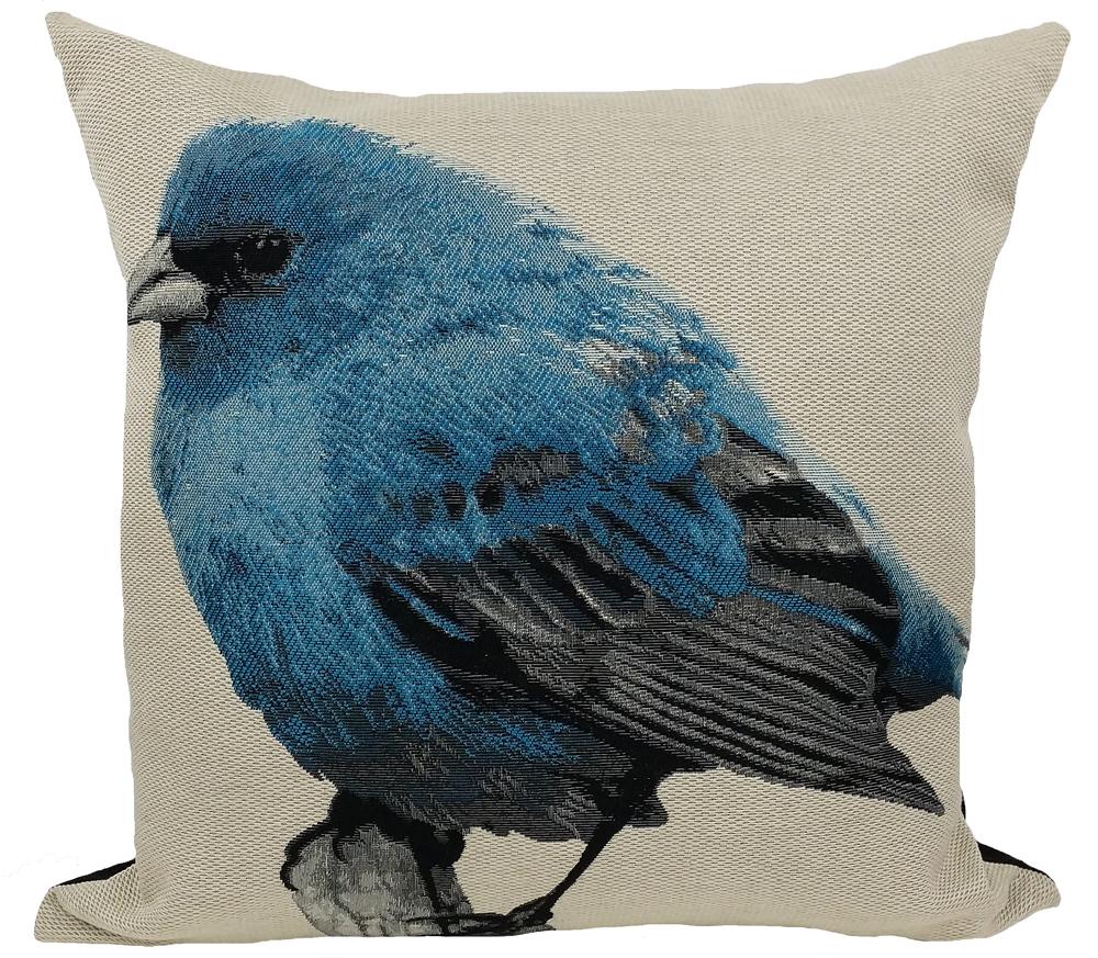 ML14937 Bird Embroidery Pillow featuring intricate bird designs on a soft poly/cotton blend fabric with a black velour backing.