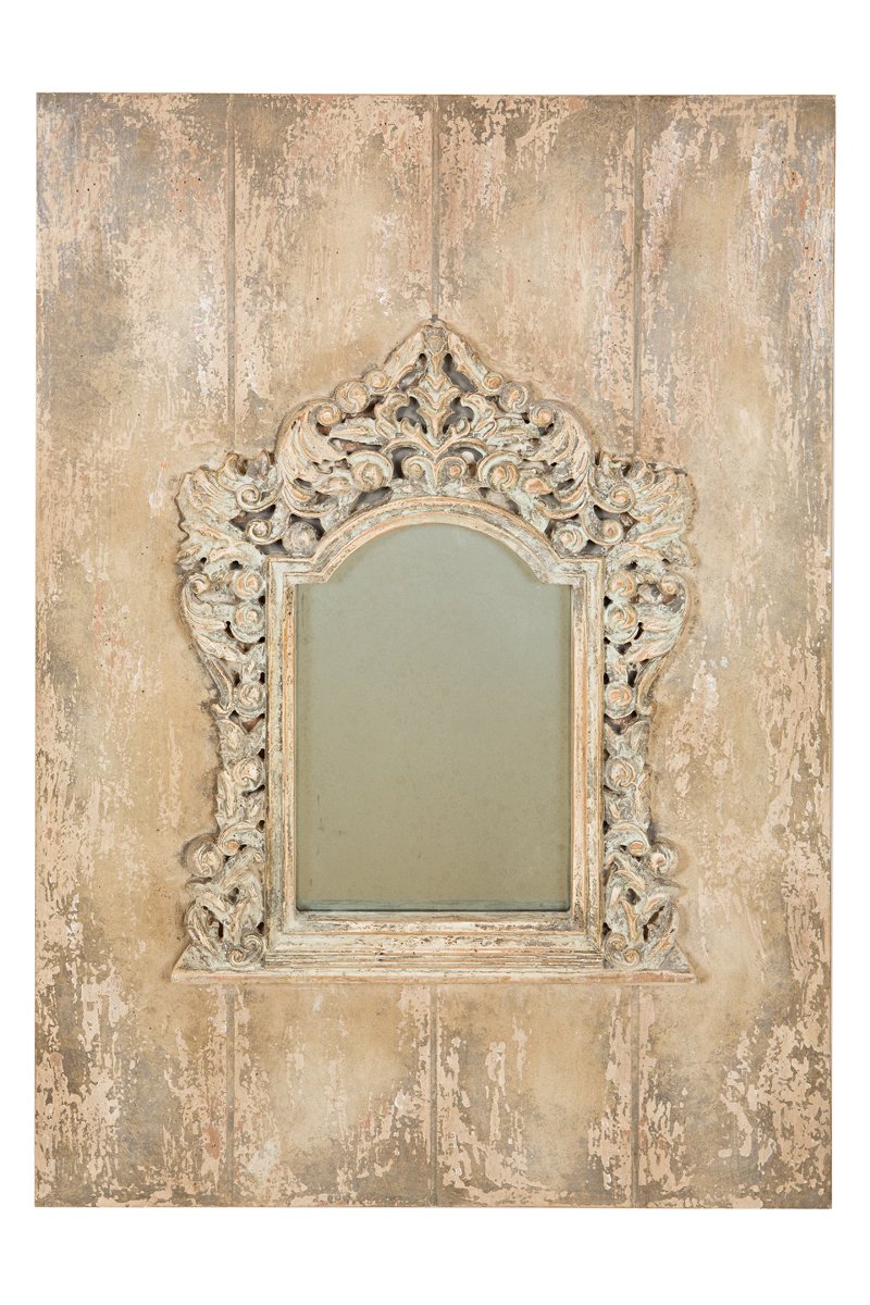 ML15857 Marseille Mini-Board Mirror featuring elegant baroque carvings and antique fogged glass, perfect for home decor.