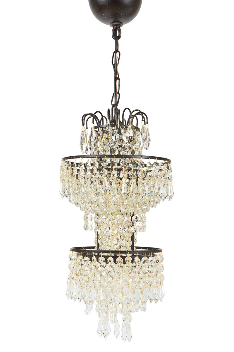 ML15903 Tier Crystal Pendant light featuring elegant glass crystals and a vintage Edison bulb, showcasing a tiered design.