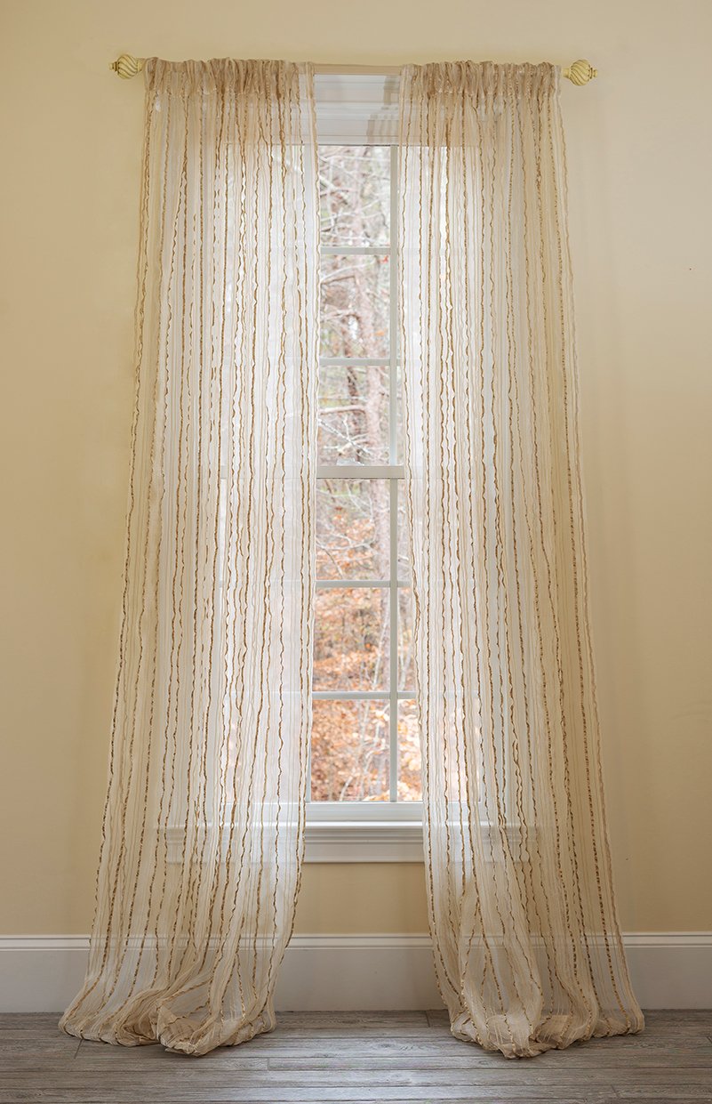 ML16610 Tafetta Stripe Sheer Curtain featuring elegant beige stripes, perfect for enhancing any room's decor.