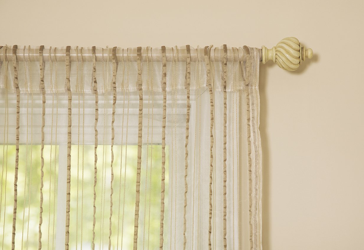 ML16610 Tafetta Stripe Sheer Curtain featuring elegant beige stripes, perfect for enhancing any room's decor.