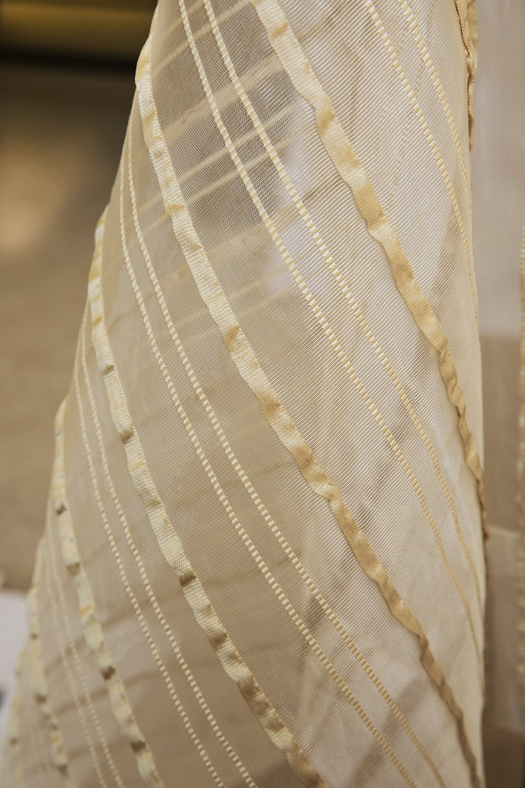 ML16610 Tafetta Stripe Sheer Curtain featuring elegant beige stripes, perfect for enhancing any room's decor.