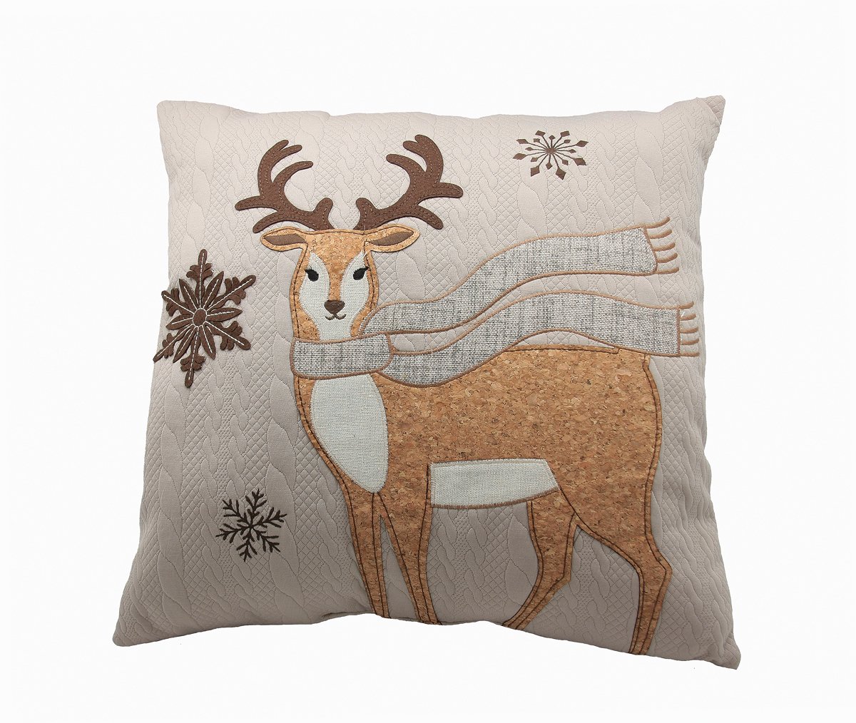 ML16355 Cozy Reindeer Pillow featuring an embroidered reindeer on a textured sweater background, perfect for Christmas decor.