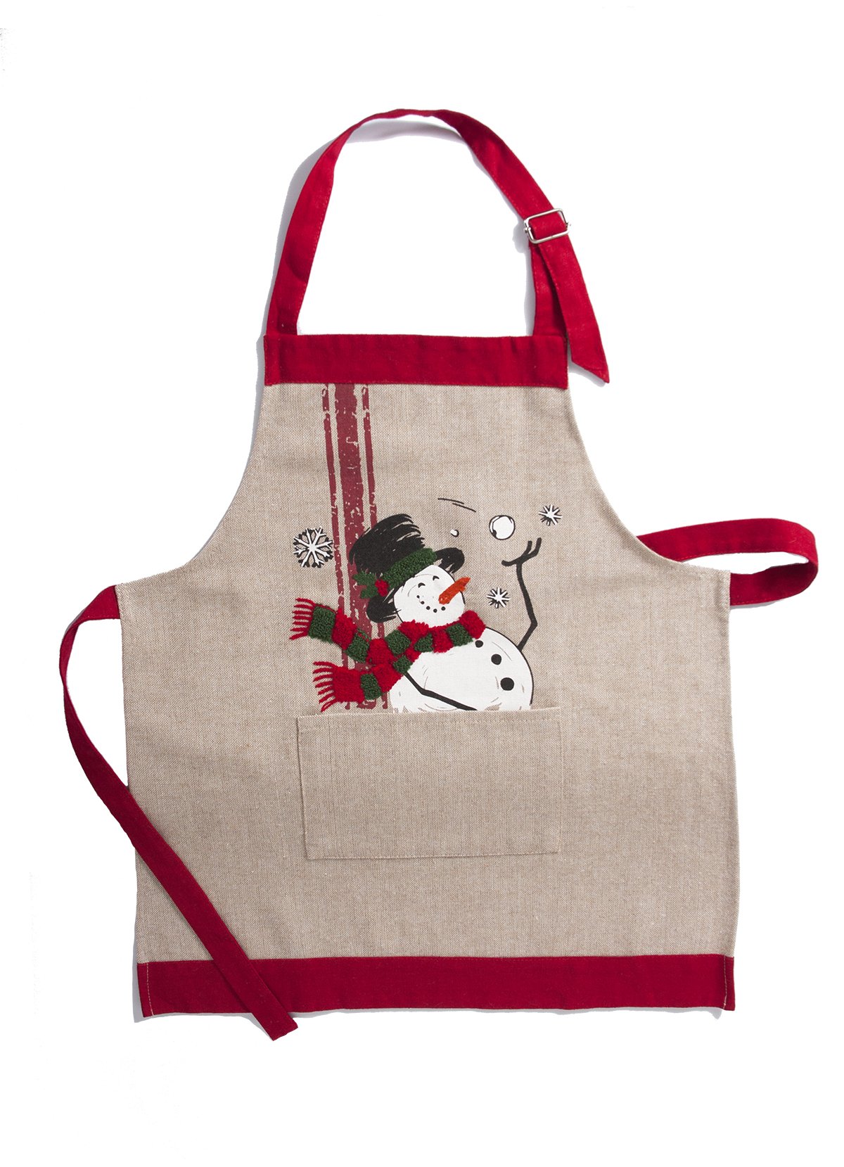 Frosty Christmas Apron featuring a whimsical snowman design with tufted embroidered accents, perfect for holiday cooking.