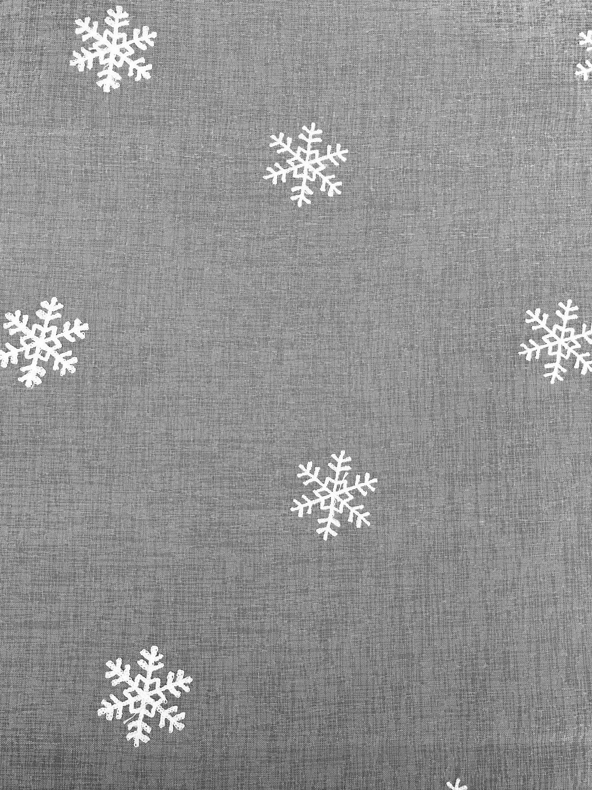 ML19032 Falling Snowflake Sheer Curtain featuring embroidered snowflakes on lightweight white fabric, perfect for winter decor.