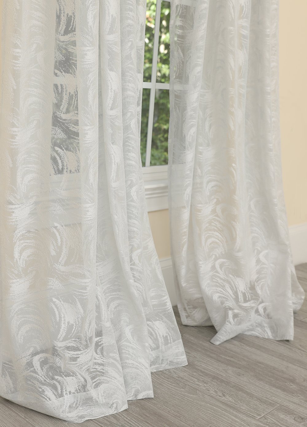 ML19075 Charming Night Sheer Curtain in White with elegant embroidered patterns, showcasing a lightweight and airy design.