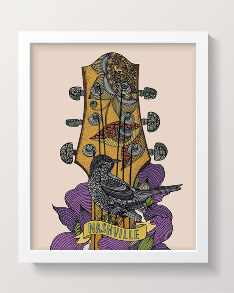 Mockingbird Guitar artwork printed on 8x10 photographic paper, showcasing vibrant colors and intricate details.