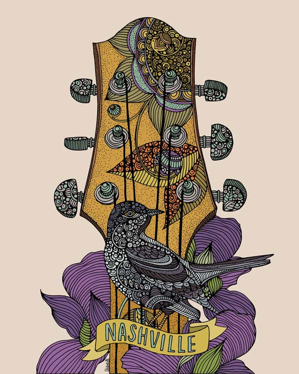 Mockingbird Guitar artwork printed on 8x10 photographic paper, showcasing vibrant colors and intricate details.