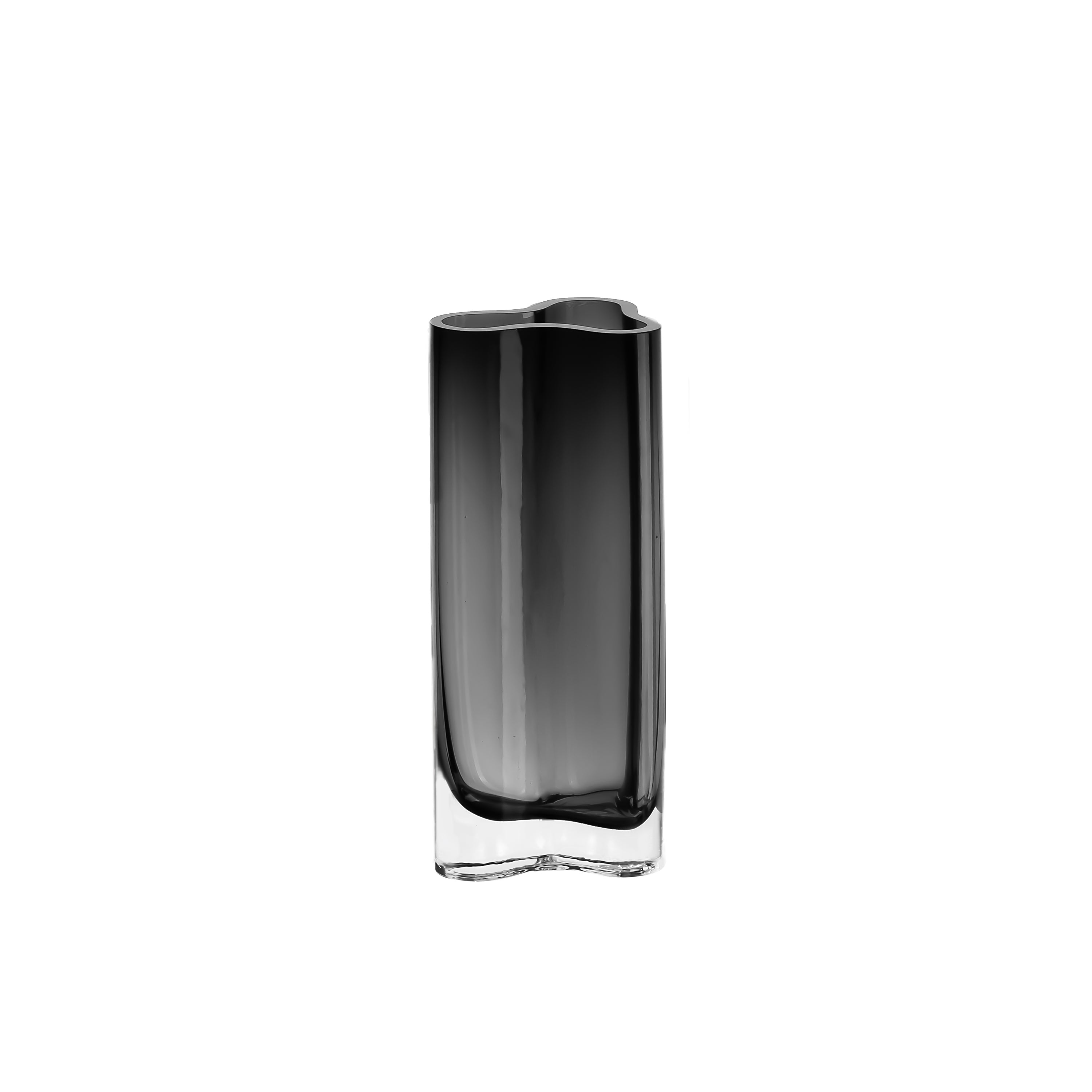 Modern slim vase in gray, inspired by coral, featuring an organic shape and made from thick glass.