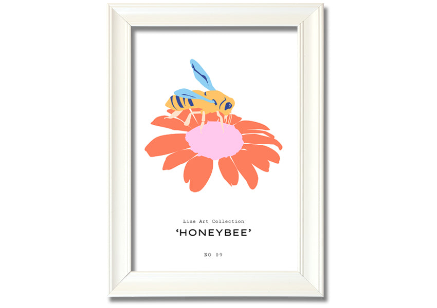 A beautifully framed print of a honey bee, showcasing intricate details, available in various frame colors.