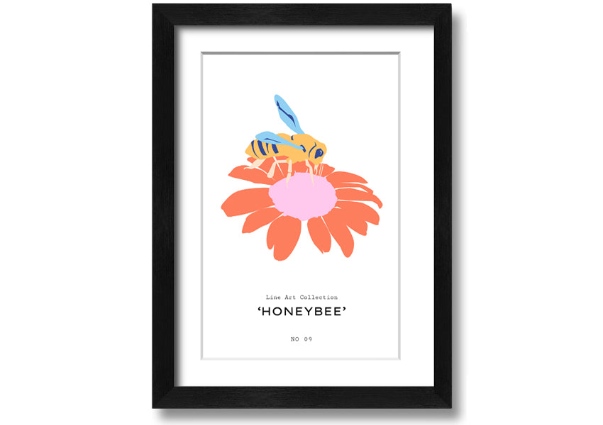 A beautifully framed print of a honey bee, showcasing intricate details, available in various frame colors.