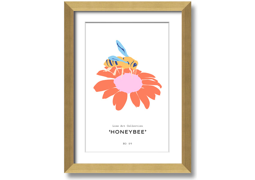 A beautifully framed print of a honey bee, showcasing intricate details, available in various frame colors.