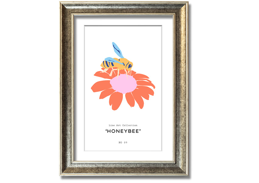 A beautifully framed print of a honey bee, showcasing intricate details, available in various frame colors.