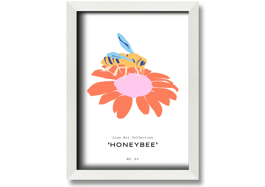 A beautifully framed print of a honey bee, showcasing intricate details, available in various frame colors.