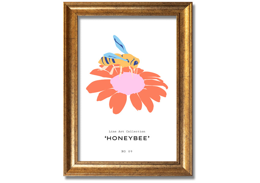 A beautifully framed print of a honey bee, showcasing intricate details, available in various frame colors.