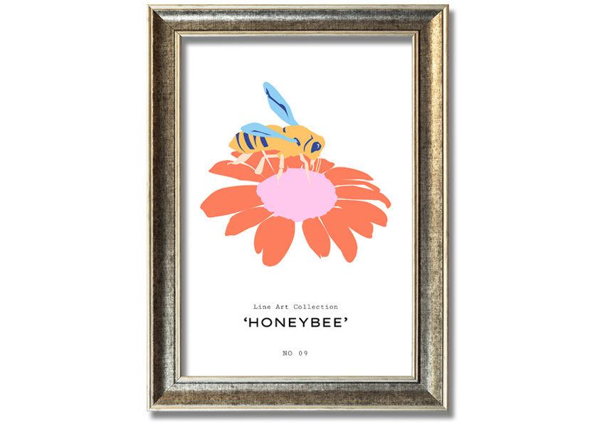 A beautifully framed print of a honey bee, showcasing intricate details, available in various frame colors.