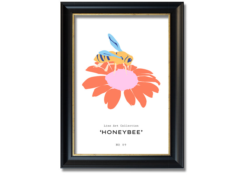 A beautifully framed print of a honey bee, showcasing intricate details, available in various frame colors.