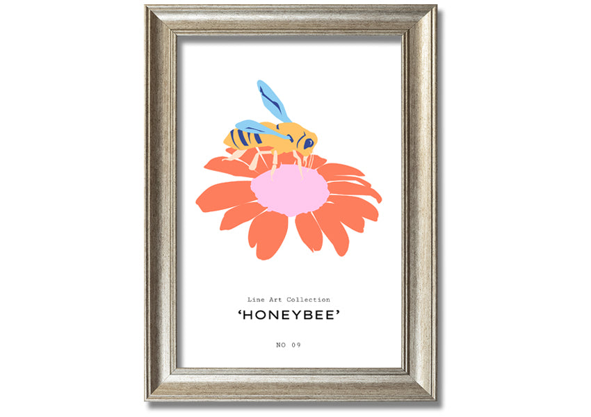 A beautifully framed print of a honey bee, showcasing intricate details, available in various frame colors.