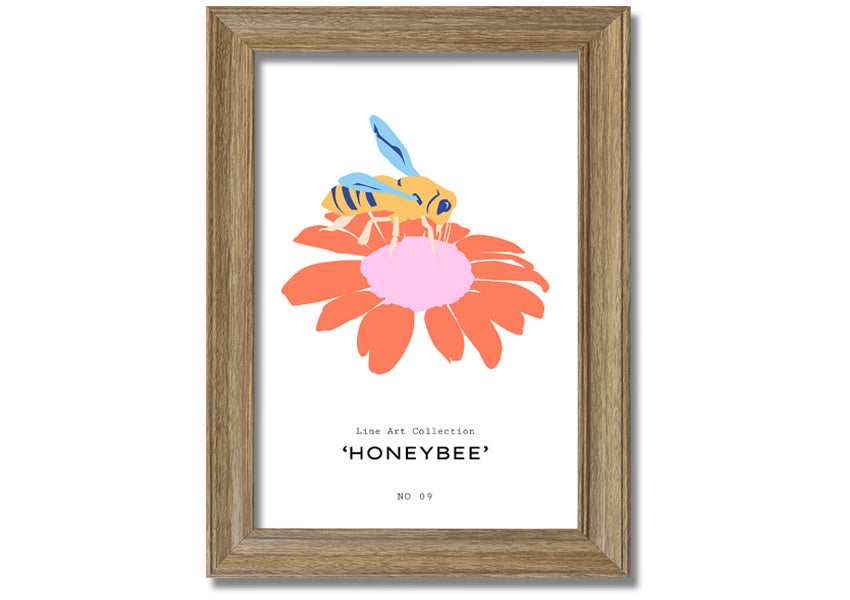 A beautifully framed print of a honey bee, showcasing intricate details, available in various frame colors.