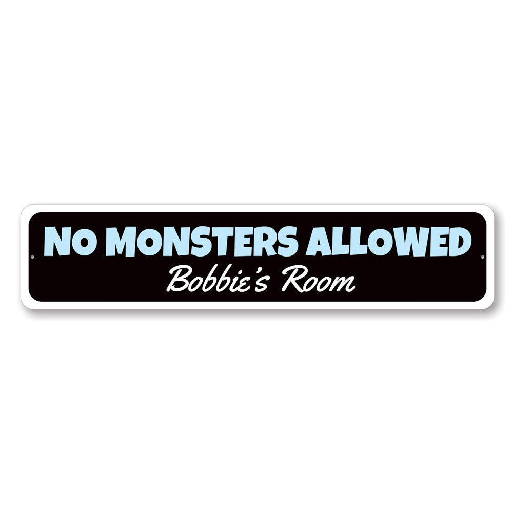 A colorful Monster Sign made of high-quality aluminum, featuring customizable text, perfect for kids' rooms and unique gifts.