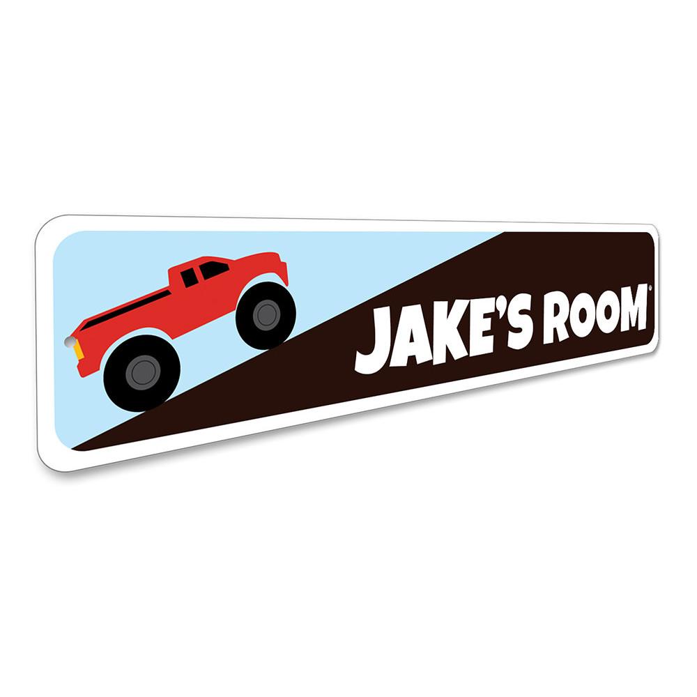 Colorful Monster Truck Sign designed for children's rooms, featuring vibrant graphics and customizable text options.