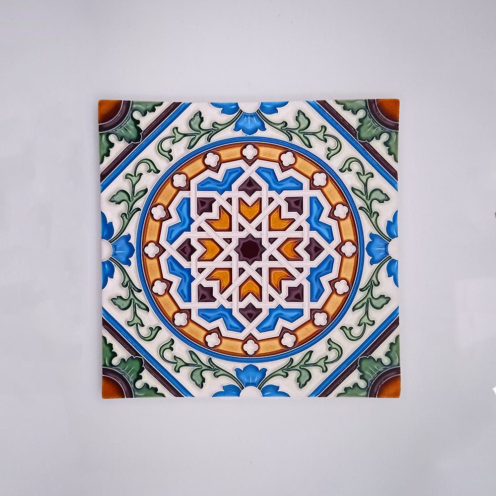 Handcrafted Mosaic Decorative Wall Tiles featuring unique hand-painted designs, perfect for wall decoration and backsplashes.