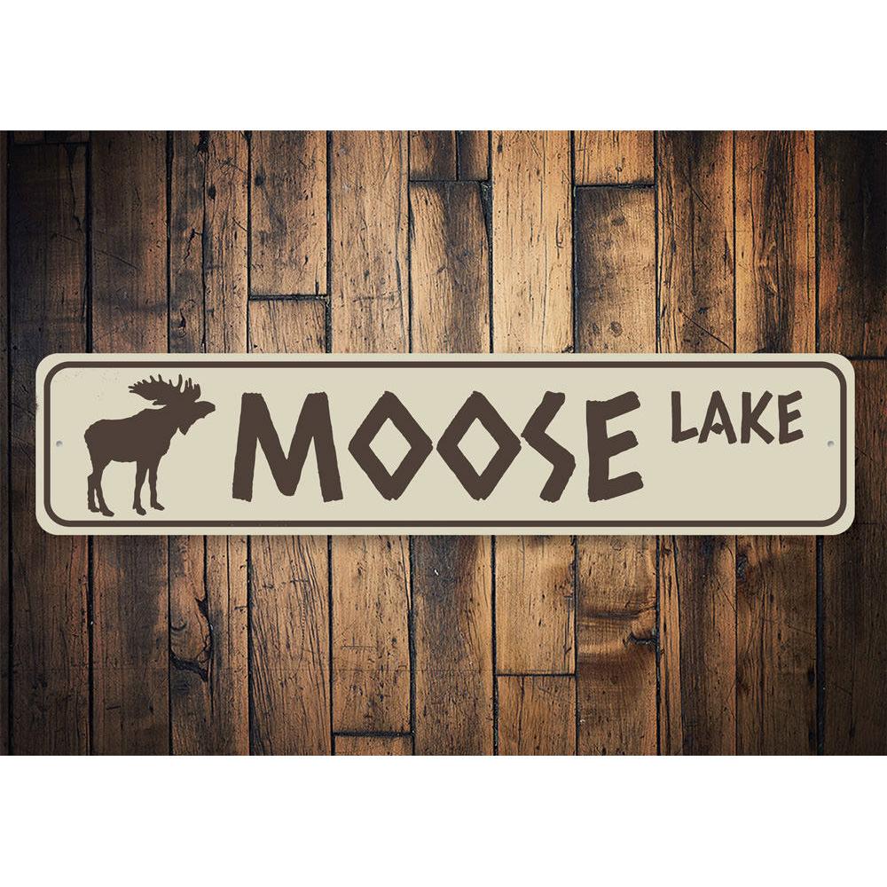 Moose Lake Sign made of high-quality aluminum, featuring a beautiful lake-themed design, perfect for lakehouse decor.