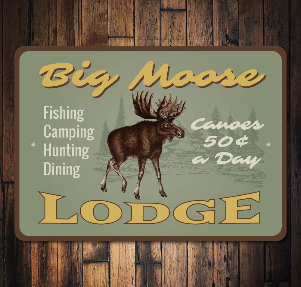 Moose Lodge Sign made of high-quality aluminum, featuring a rustic design perfect for lakehouse decor.