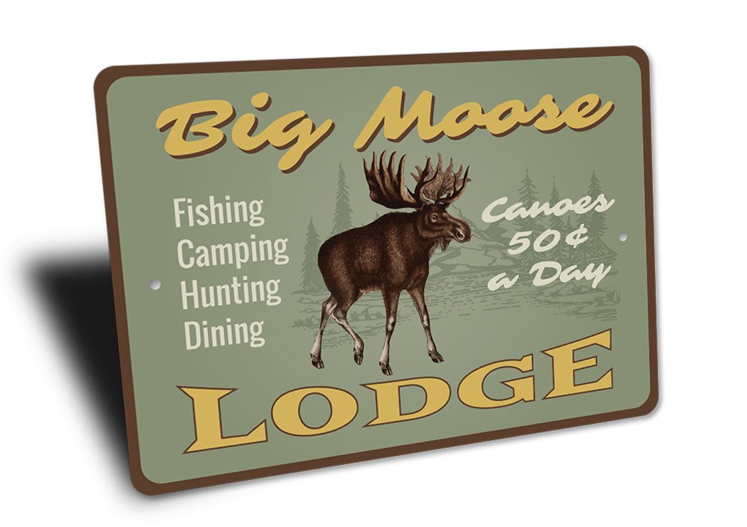 Moose Lodge Sign made of high-quality aluminum, featuring a rustic design perfect for lakehouse decor.