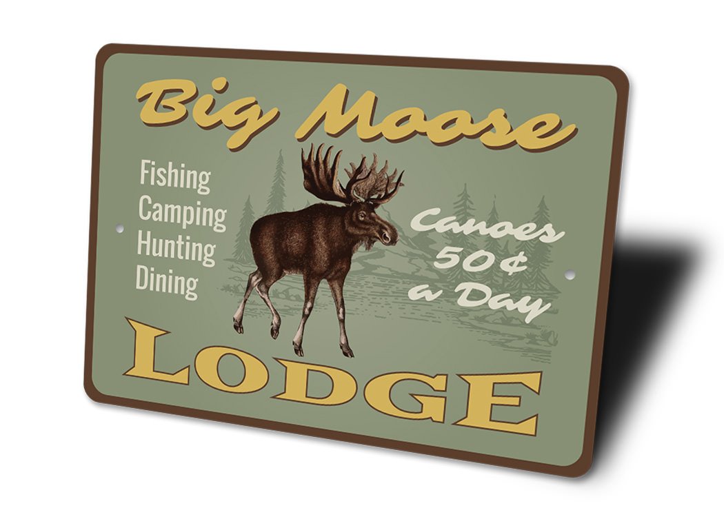 Moose Lodge Sign made of high-quality aluminum, featuring a rustic design perfect for lakehouse decor.