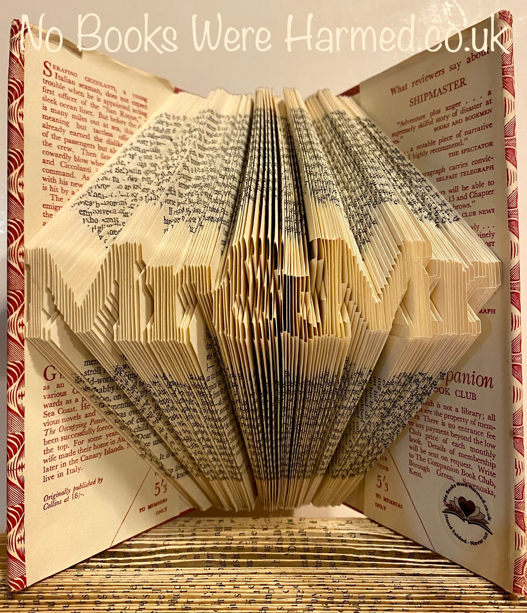 Handcrafted Mr&Mr book art made from vintage books, showcasing intricate folded pages in unique designs.