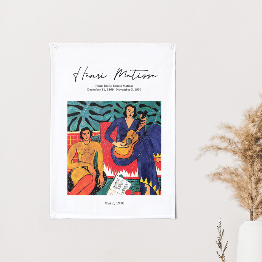 Music 2 fabric poster by Henry Matisse, featuring vibrant colors and modern design, measuring 50cm x 70cm.